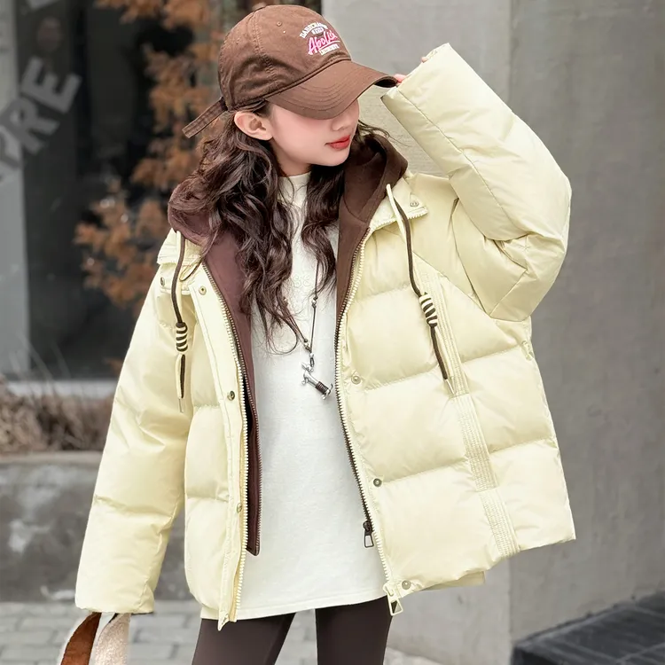 儿童衣服秋冬款2025新款女童洋气假两件连帽外套女孩女童冬装外套