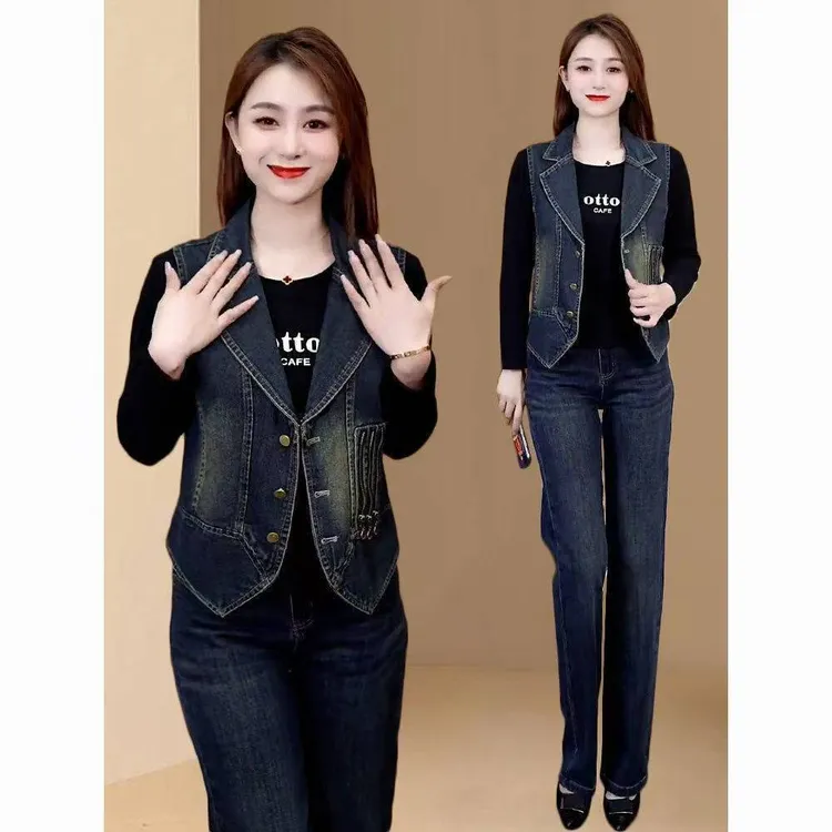设计感西装领时尚洋气减龄牛仔马甲女春秋季新款休闲百搭马夹上衣