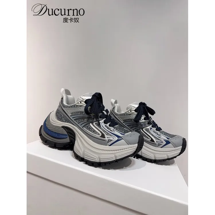老爹鞋女款2025新款秋季真皮水钻松糕厚底增高百搭运动休闲鞋欧货