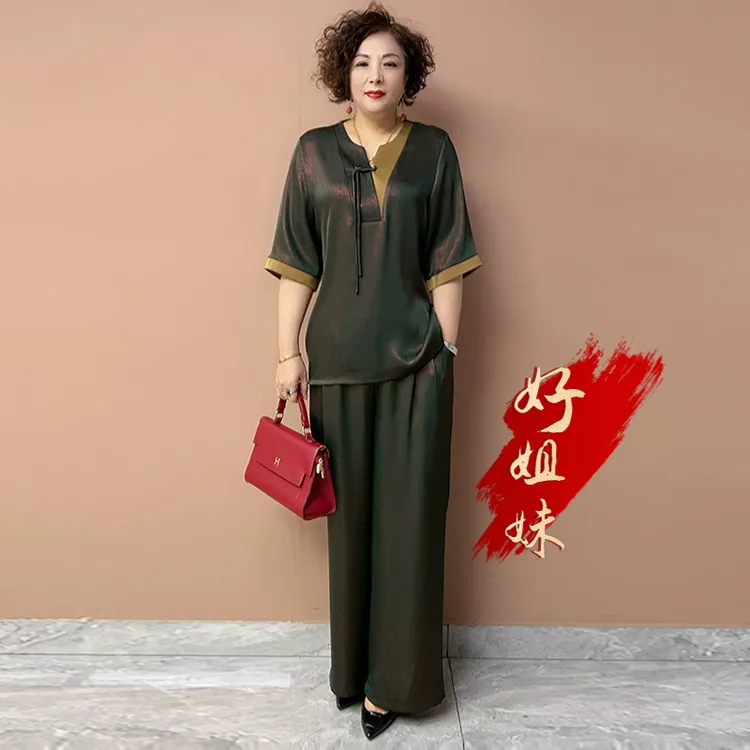 H夏季新款国风短袖大码妈妈洋气旗袍衬衫宽松休闲妈妈装显瘦遮肉