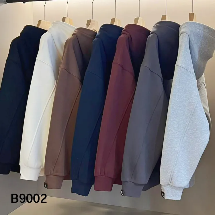 B9002冬季加绒纯色连帽卫衣百搭男女同款时尚穿搭宽松带帽