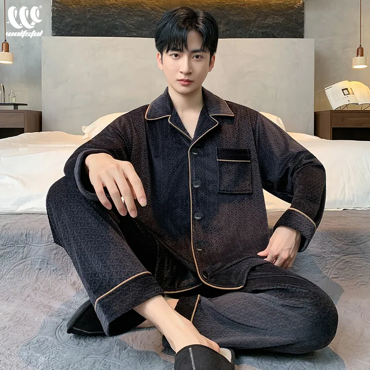 2025新款海岛绒睡衣男士秋冬季加绒加厚保暖法兰绒男款家居服套装