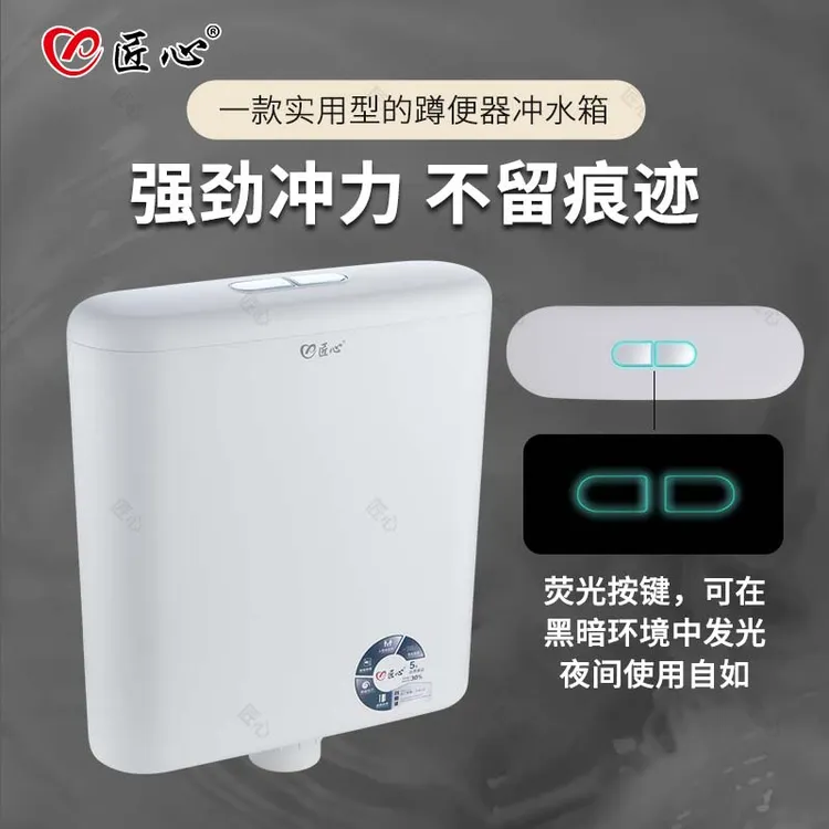蹲便器马桶水箱蹲坑专用大冲力学校家用厕所双档手按工程塑料水箱