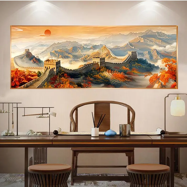 鸿运当头万里长城新中式客厅沙发背景墙装饰画办公室挂画高级感