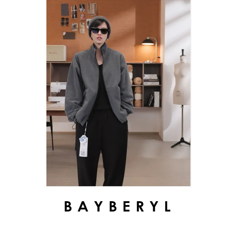  BAYBERYL老贝P绒*两面穿灰保暖舒适立领拉链外套9MF5I1642-9/17
