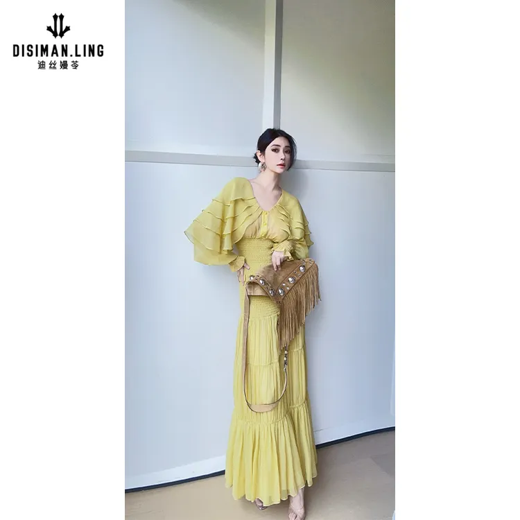 【迪丝嫚苓】芽绿梭织套装显瘦气质时尚荷叶边轻奢原创设计师小众感