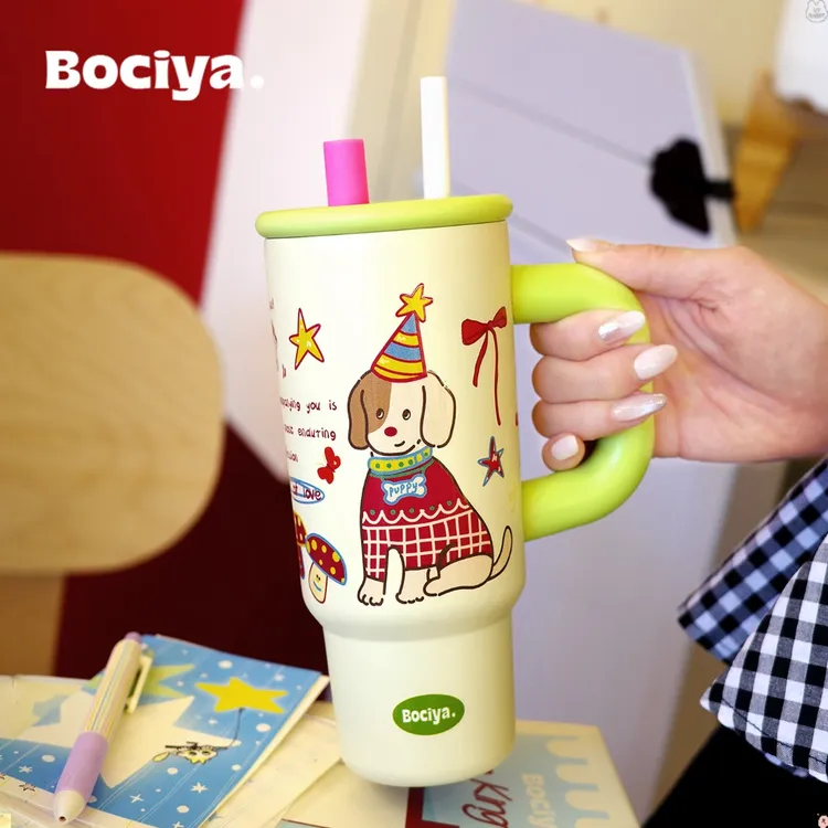 bocyo水杯保温杯女大容量冰霸杯新款把手车载保冷带茶隔吸管杯子