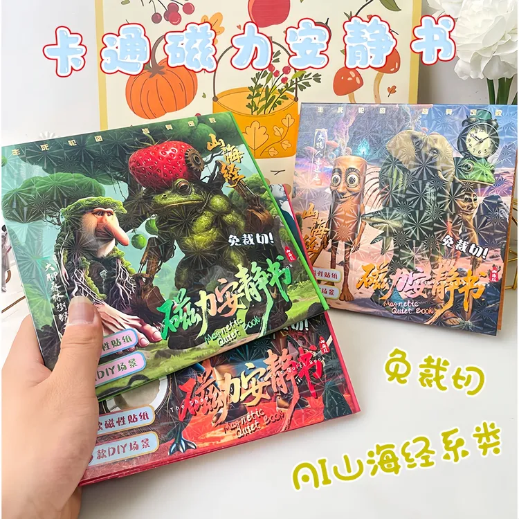 外国山海经木棍磁力安静书磁吸免裁剪安静书儿童DIY益智磁力玩具