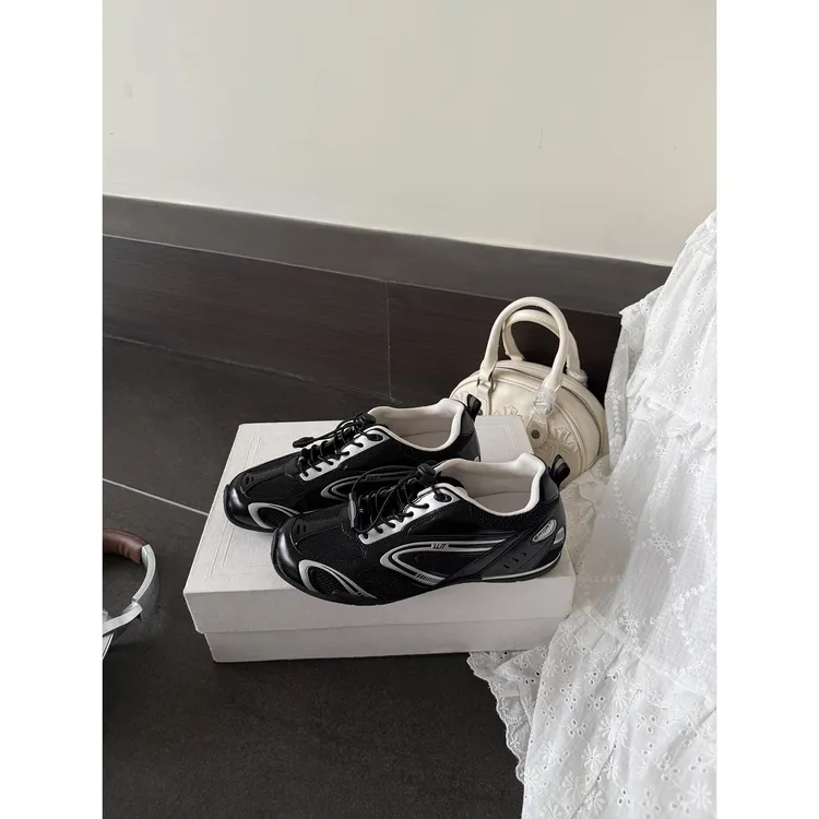 复古网面透气黑色赛车鞋女2025夏季新款户外足球休闲运动鞋德训鞋