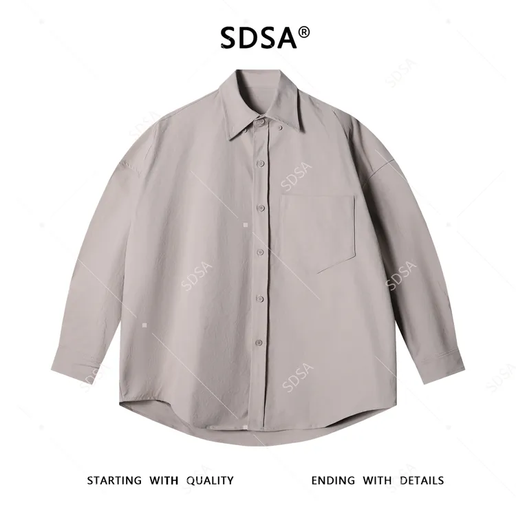 SDSA男士秋冬新款痞帅男装时尚纯色口袋拼接长袖衬衫简约时尚衬衣