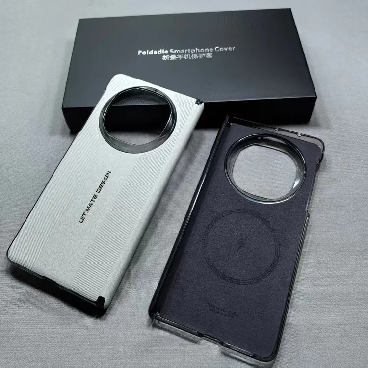 适用华为mateX6磁吸中轴压纹超薄手机壳X5/X6素皮压纹秒变三折叠