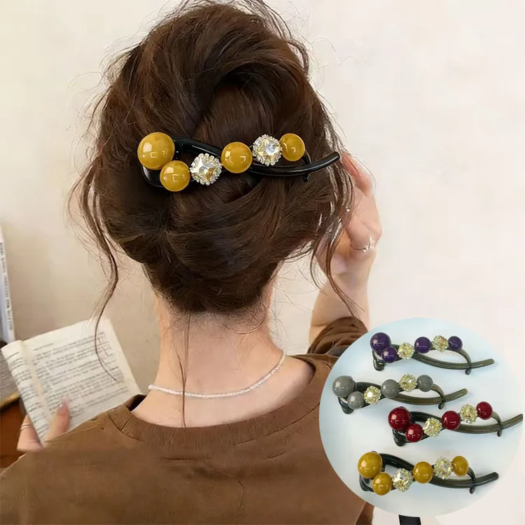 高级感水钻珠珠发夹头饰女后脑勺妈妈盘发抓夹一字扭扭夹气质发卡