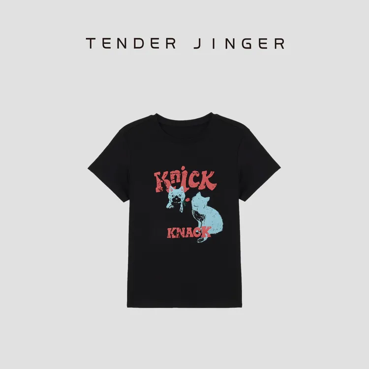 Tender Jinger甜酷时髦猫咪涂鸦纯棉T恤T52HMD30359