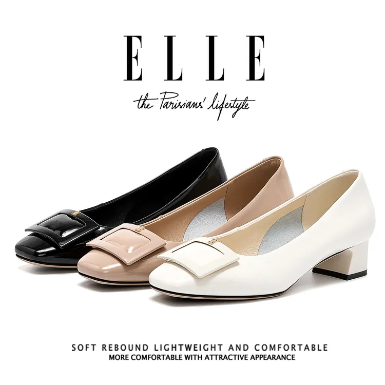 ELLE真皮超软不累脚单鞋女2025新款秋季法式浅口温柔玛丽珍晚晚鞋
