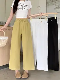 Q2025夏装新款胖mm大码女休闲百搭高腰显瘦直筒裤别致阔腿裤22247