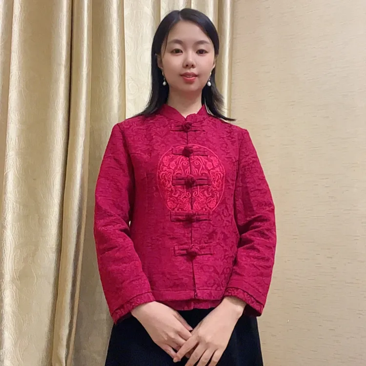 （小团圆）新中式国风，提花手工盘扣，加厚长袖女装上衣优雅气质唐装