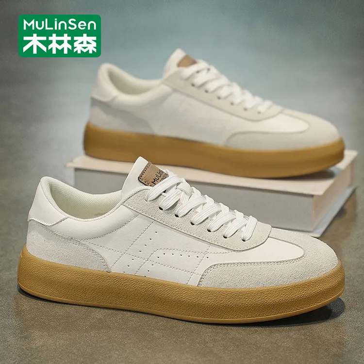 木林森新款春季男士小白鞋板鞋休闲百搭时尚潮流厚底耐磨防滑轻便