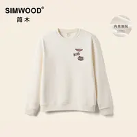 SIMWOOD/简木【宽松版】机车logo徽章刺绣加绒圆领卫衣男S21250687