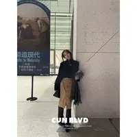 常存CUN BLVD 牛仔直筒开叉半裙