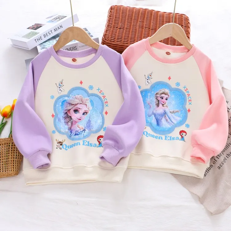 儿童春秋新款变色亮片卫衣女童卡通长袖卫衣女童卫衣