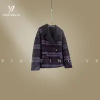 PINGTING.YE”羊毛羊驼莱赛尔“撞色格子短款大衣外套PT9168