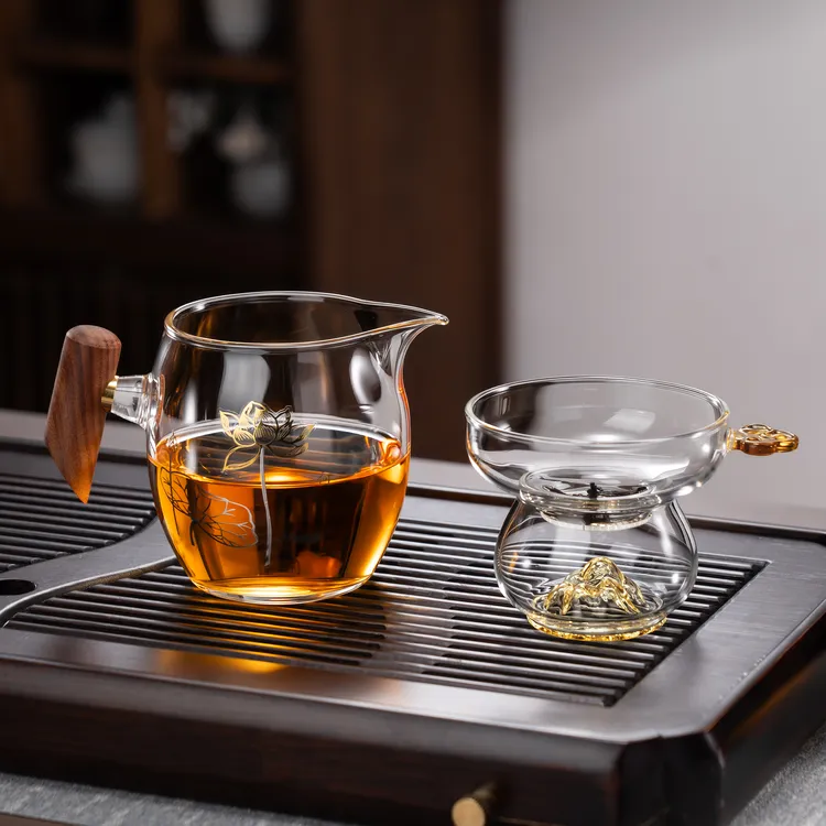 玻璃公道杯加厚带手柄泡茶公杯茶滤一体耐高温茶具配件高档分茶器