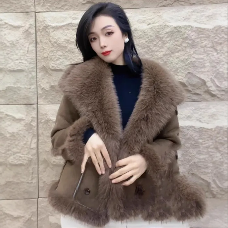 皮毛一体羊羔毛绒外套女2024冬季新品时尚宽松加厚加绒高级感外套