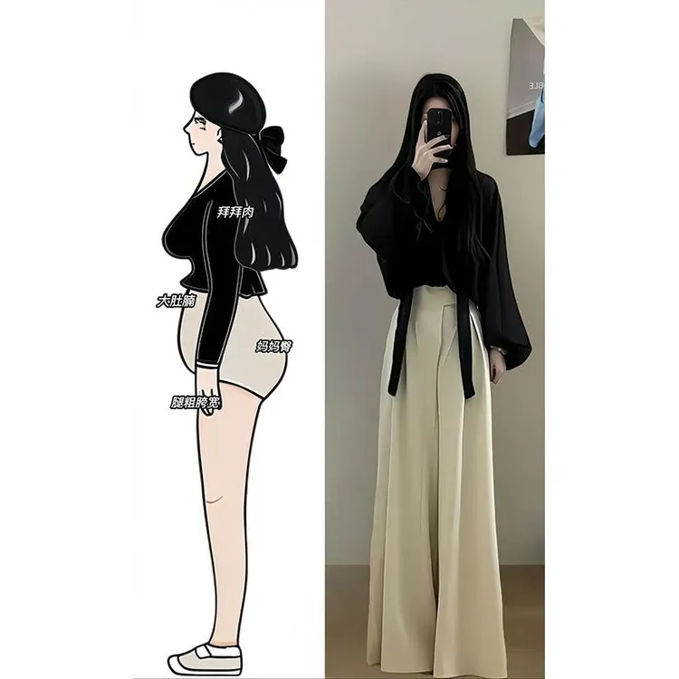 开春ootd穿搭一整套高级感又a又飒2025套装黑色上衣阔腿裤两件套