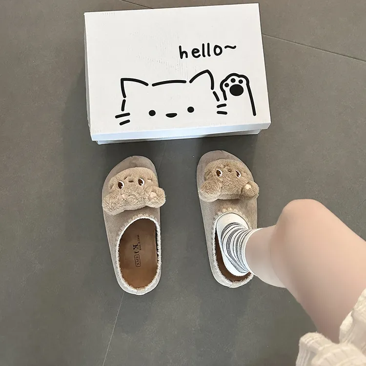 时尚百搭可爱卡通小熊布偶包头拖鞋女潮2025夏季新款外穿懒人拖鞋