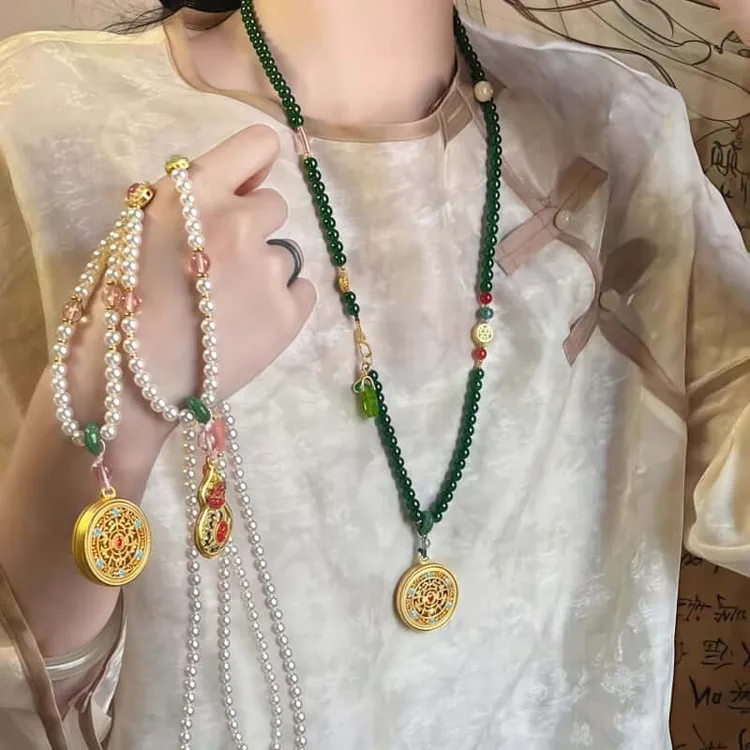 合金仿珍珠项链 新中式复古串珠吊坠项链女马面裙旗袍古风配饰品 