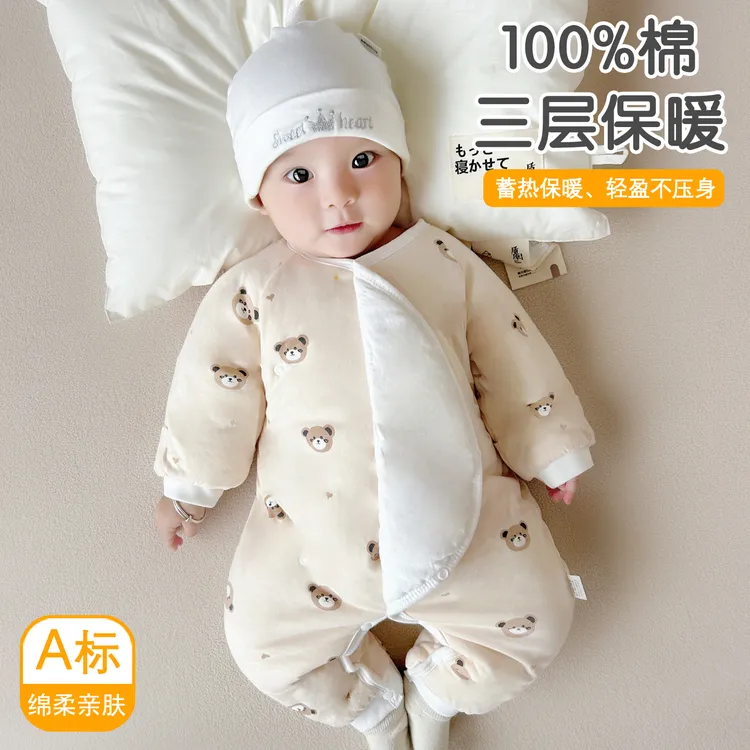 婴儿连体衣保暖夹棉秋冬装新生儿宝宝哈衣加棉秋冬季