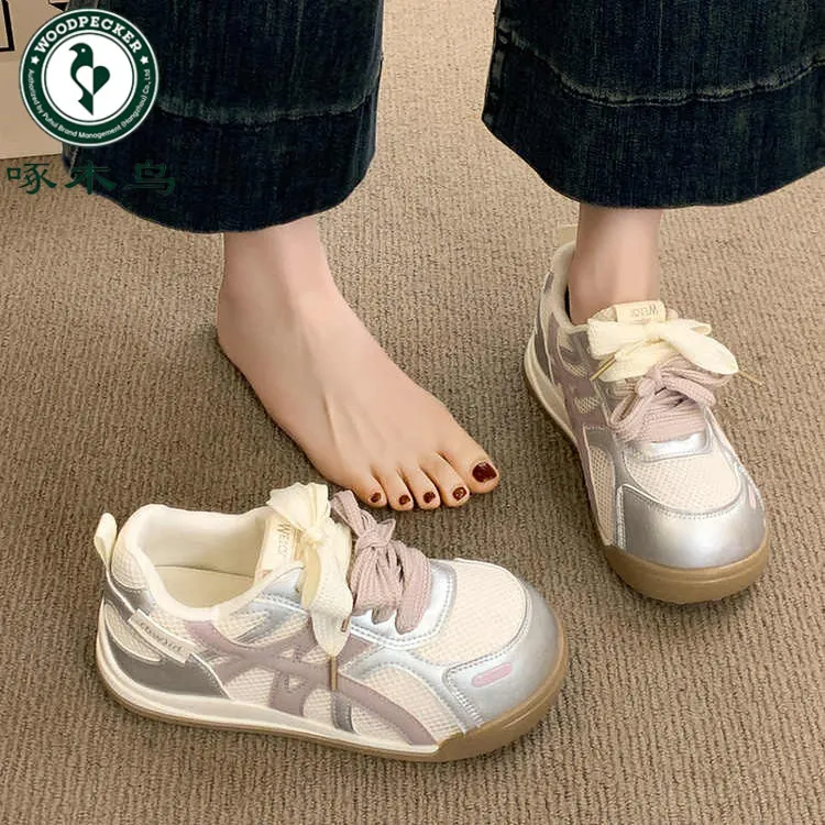 啄木鸟厚底德训鞋子女2025新款爆款夏季薄款网面透气阿甘休闲运动