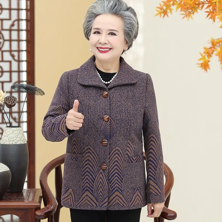 奶奶装春秋外套新款妈妈上衣70岁80老人太太套装老人衣服秋冬加绒