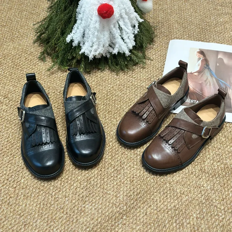 英伦风复古小皮鞋女厚底2026年春季新款流苏拼接JK布洛克乐福单鞋