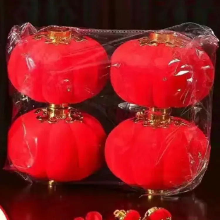 元旦新年植绒小灯笼挂件户外防水阳台挂饰树上结婚室内红灯笼装饰