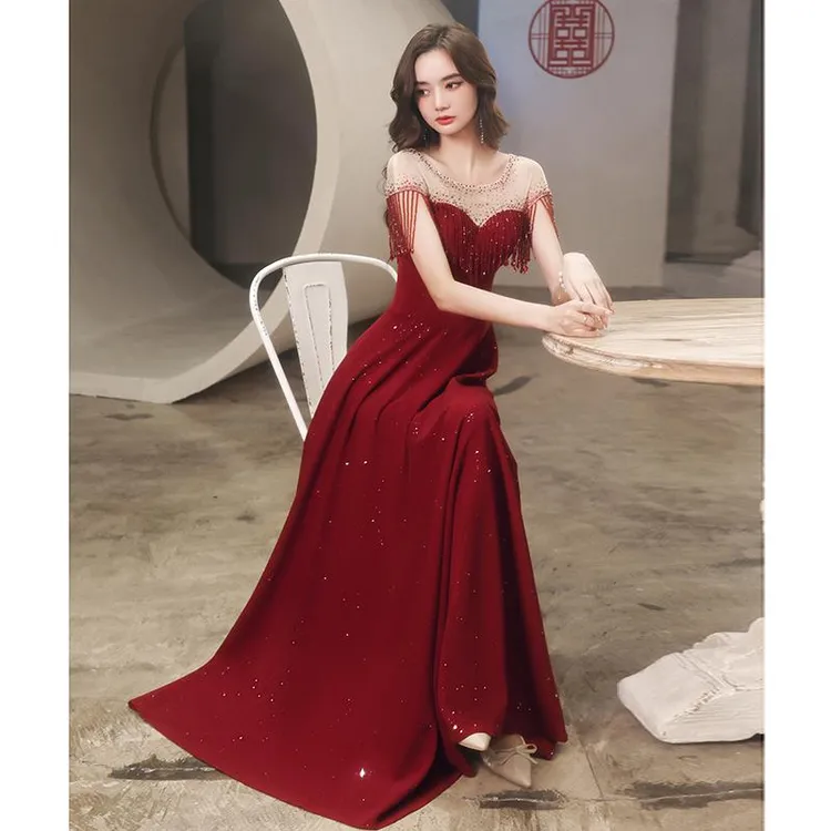 敬酒服2024新款新娘女结婚回门连衣裙红色高级感订婚礼服平时可穿