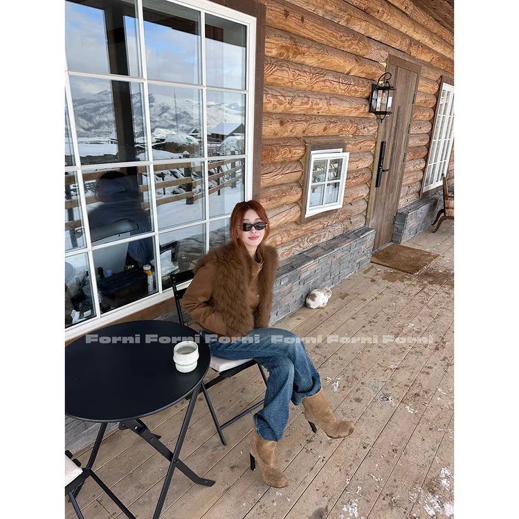 FORNI 高端玩家 狐狸毛马甲鹅绒夹克真两件套装