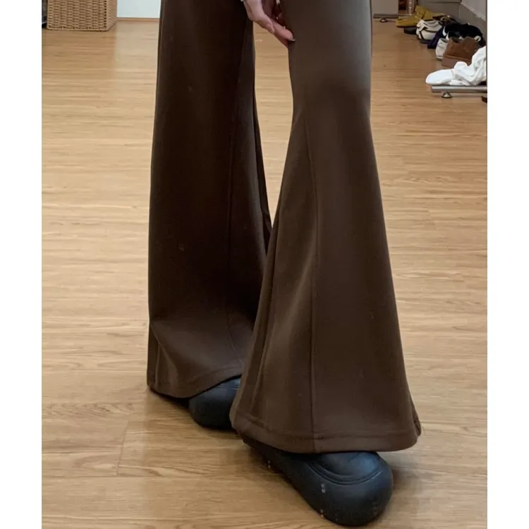 裤长112cm高个子加长咖色微喇休闲裤女秋季低腰宽松显瘦拖地裤子