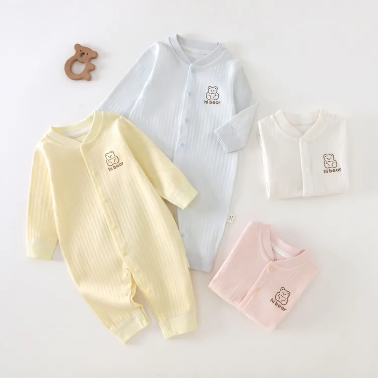 春秋新款宝宝四季款长袖纯棉无骨连体衣婴儿幼儿纯色秋季薄款哈衣