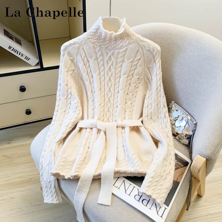 拉夏贝尔冬季加厚毛衣保暖洋气时尚百搭女修身显瘦半高领麻花上衣