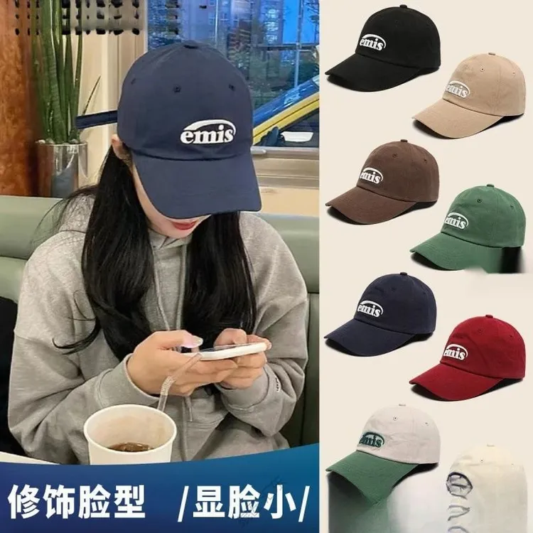 emis帽子女同色系徽章棒球帽可乐标软顶鸭舌帽时尚休闲【梦一】