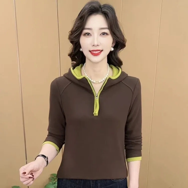 秋冬新款时尚连帽双面绒气质妈妈装显瘦减龄保暖长袖打底衫K11781