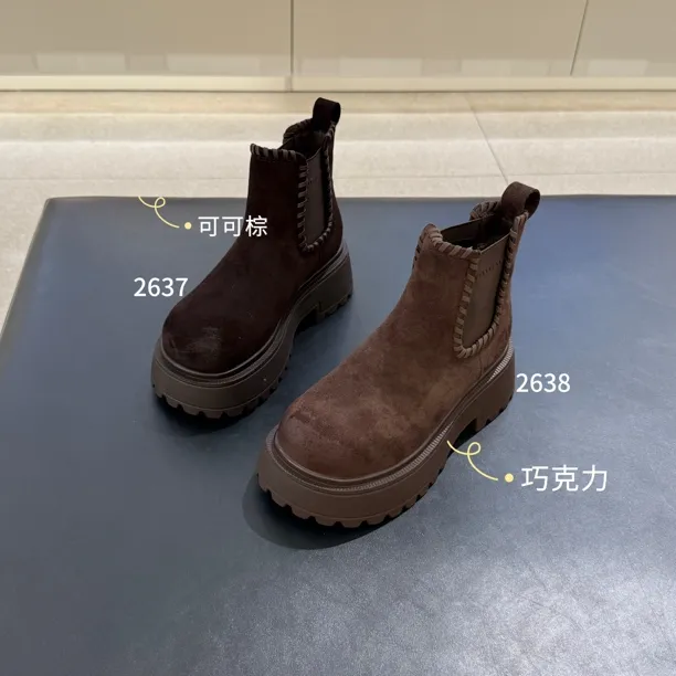 波斐翻毛女靴秋冬女高帮加绒马丁靴烟管靴5637-2638