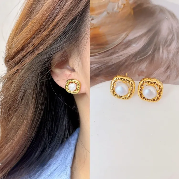 纯铜耳饰 铜镀k金珍珠耳饰