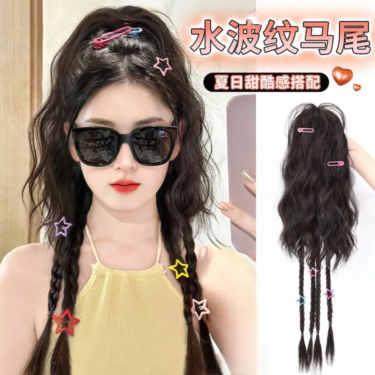 假发辫子女马尾瀑布半扎高马尾多巴胺拳击辫发抓夹挑染发型甜酷