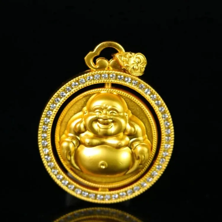 铜合金项链 弥勒佛双面圆形时来运转项链B132