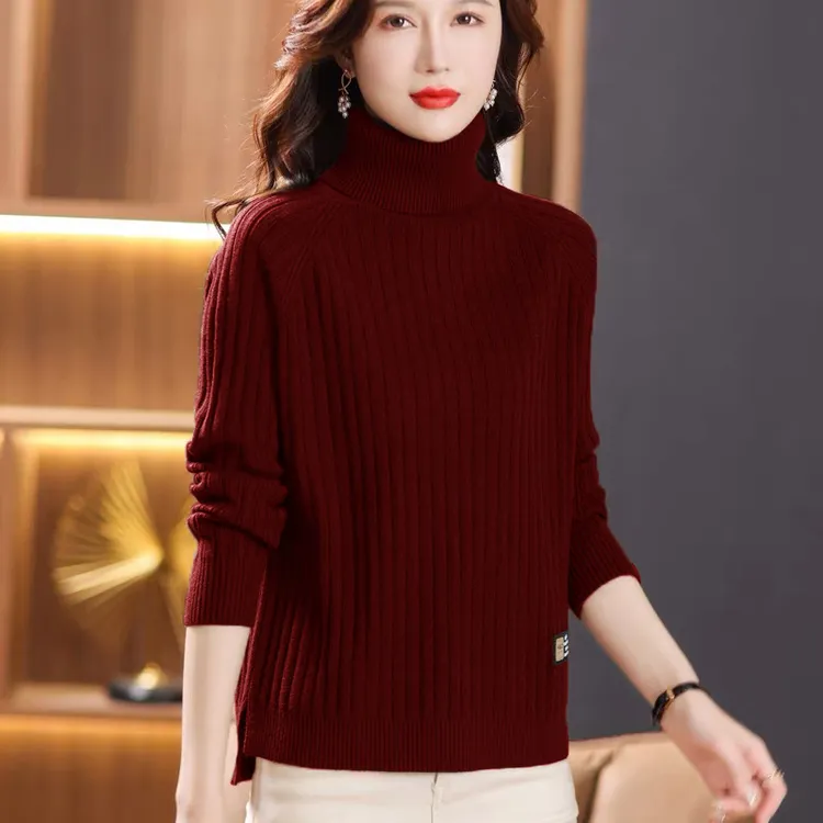 高领打底衫女士加厚款秋冬新款长袖针织衫宽松显瘦洋气翻领毛衣