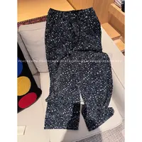 『PEACHZHOU』雪尼尔豹纹提花宽松系扣牛仔裤美式休闲松紧腰阔腿裤