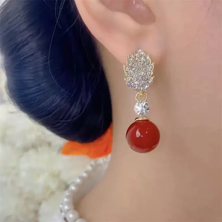 铜合金耳饰 复古红色耳环气质轻奢高级感秋冬配饰N2255A2