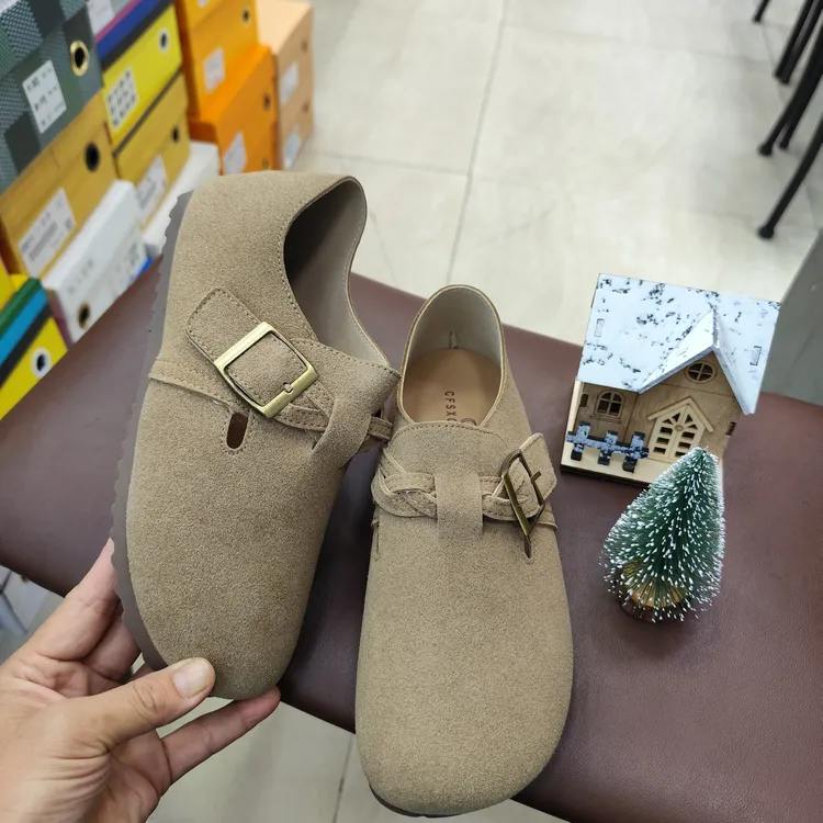 防滑圆头秋冬新款魔术贴勃肯鞋时尚休闲鞋舒适百搭平底鞋豆豆鞋